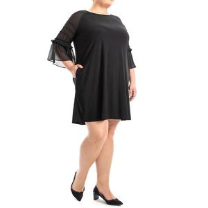 Nina Leonard NWT Shirred Chiffon Black Dress Size 1x